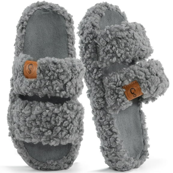 Ecetana House Slippers for Women Open Toe Fuzzy Slippers Slides Memory Foam Indoor House Shoes
