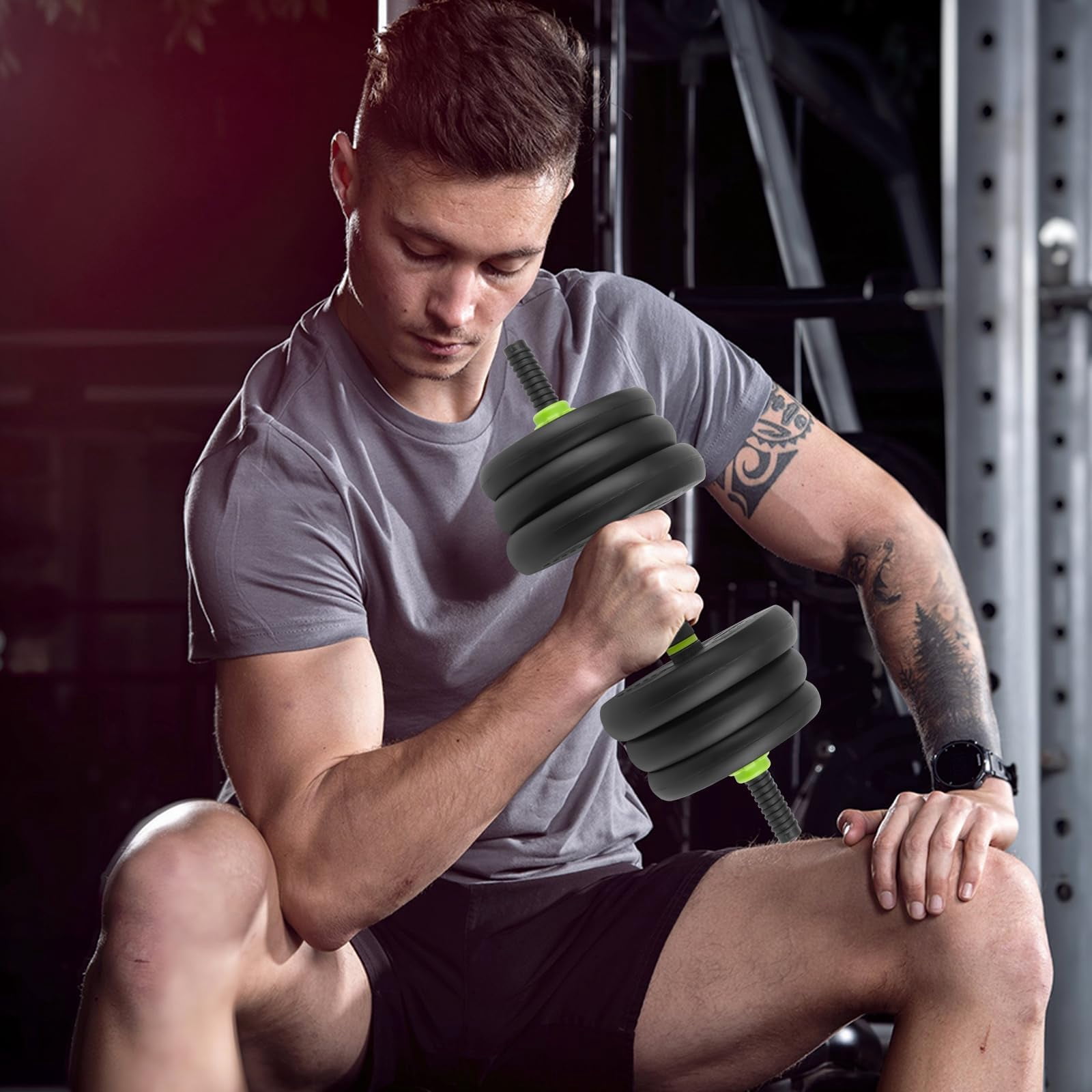 Yeshouse 44Lbs Adjustable 4-In-1 Dumbbell Set, Sand Filled PE Dumbbells with Kettlebell Combo Multi-Function Strength Training Weights Home Gym Equipment for Bench Press Squats and Push-Up Handles