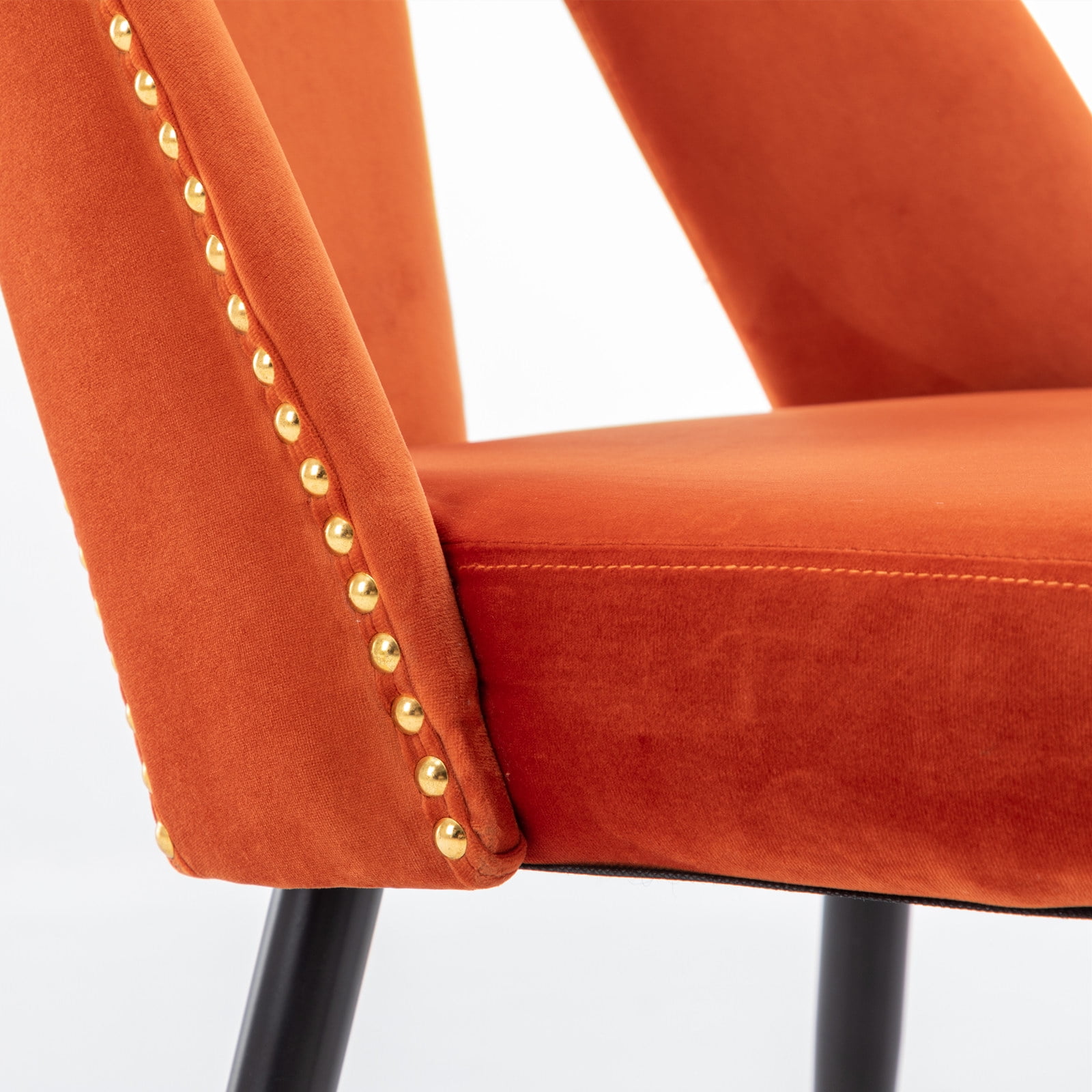 Dining Chairs, Modern Kitchen Dining Room Chairs, Upholstered Dining Accent Side Chairs in Velvet Cushion Seat with Nailheads and Gold Tipped Black Metal Legs (Set of 6)