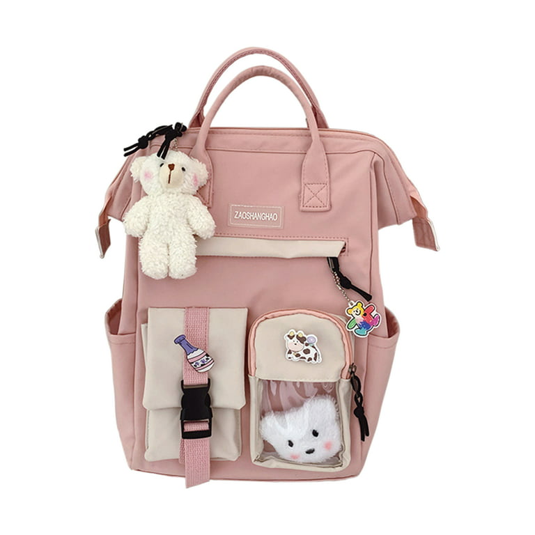 Hapeisy Kawaii Bear Schoolbag Backpack with Cute Accessories Kawaii Pin  Large Capacity Girl School Bag Rucksack Multi-Pocket Hanging  Bear，11*14.9inch 