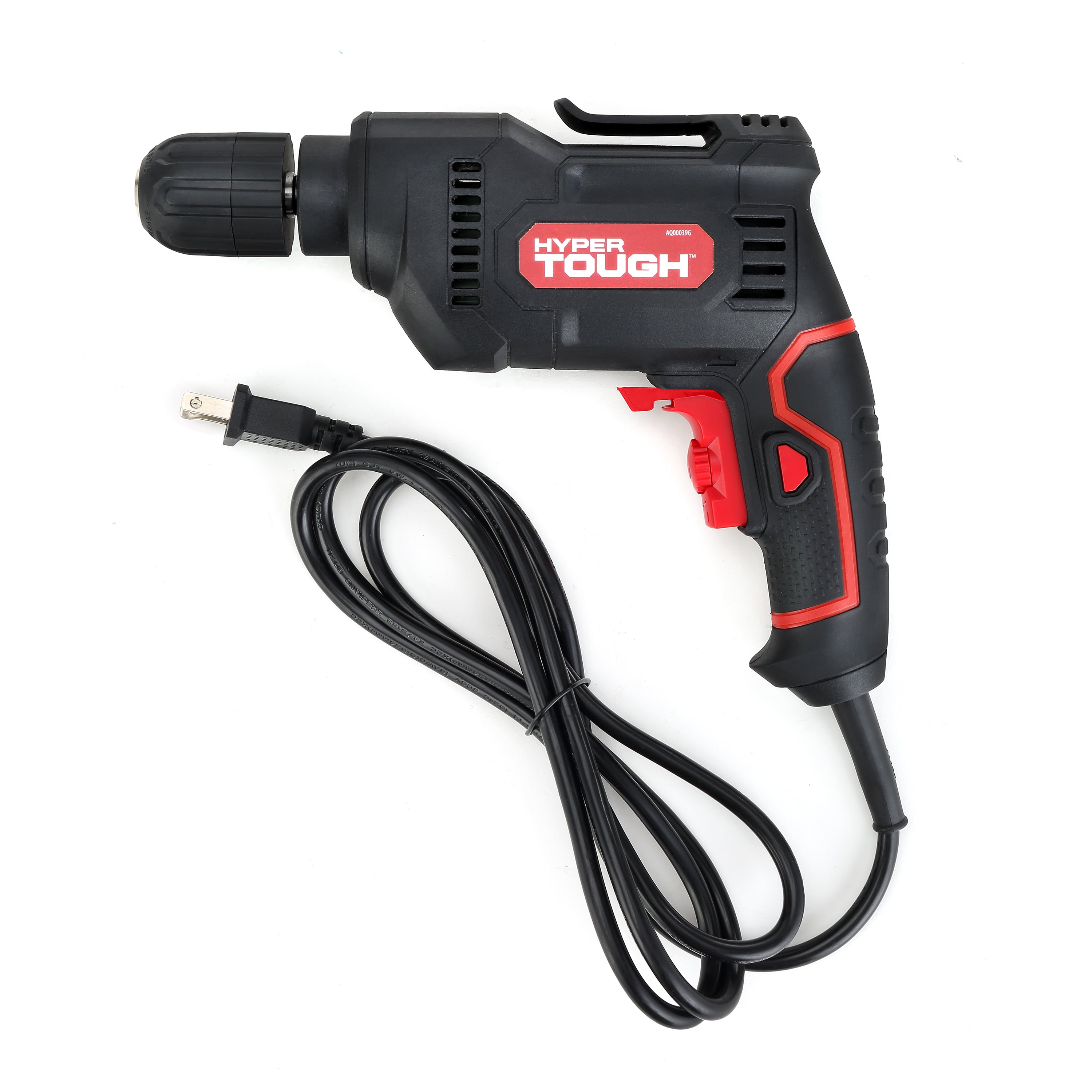 Hyper Tough 5 Amp Corded Drill, 3/8 inch Keyless Chuck, Variable Speed, Lock-on Feature & Belt Clip