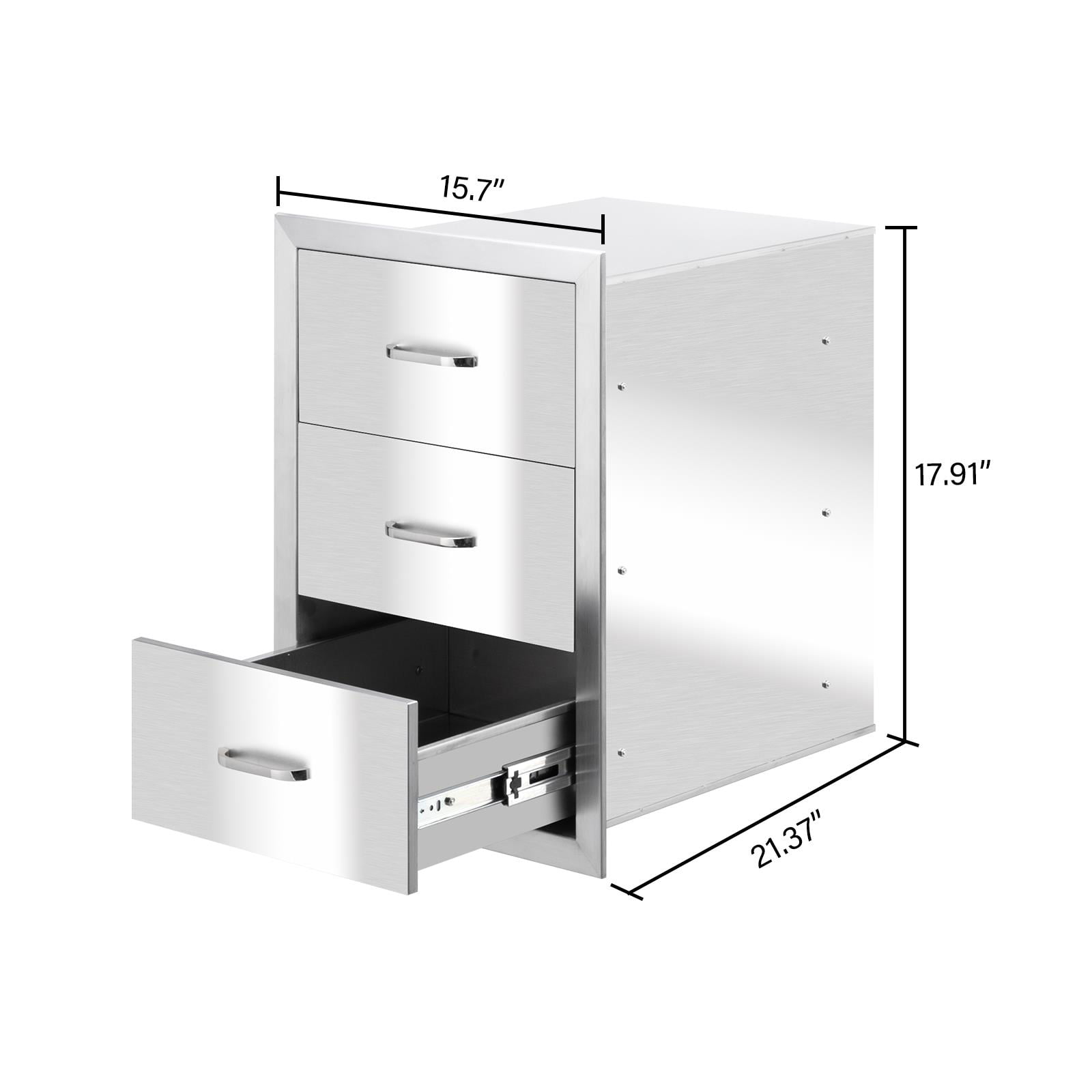 ZOKOP Outdoor Kitchen Door Drawer Stainless Steel Three-Drawing 15.7 x 21.37 x 17.91 inch Ranging In Size Courtyard Oven Drawer Perfect for Outdoor Kitchen or BBQ Island Patio Grill Station Silver 