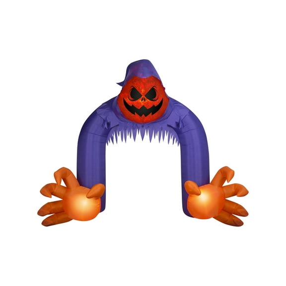 Gemmy Halloween Inflatable Jack O' Lantern Reaper Archway with Swirling Lights, 10 ft Tall, Multi