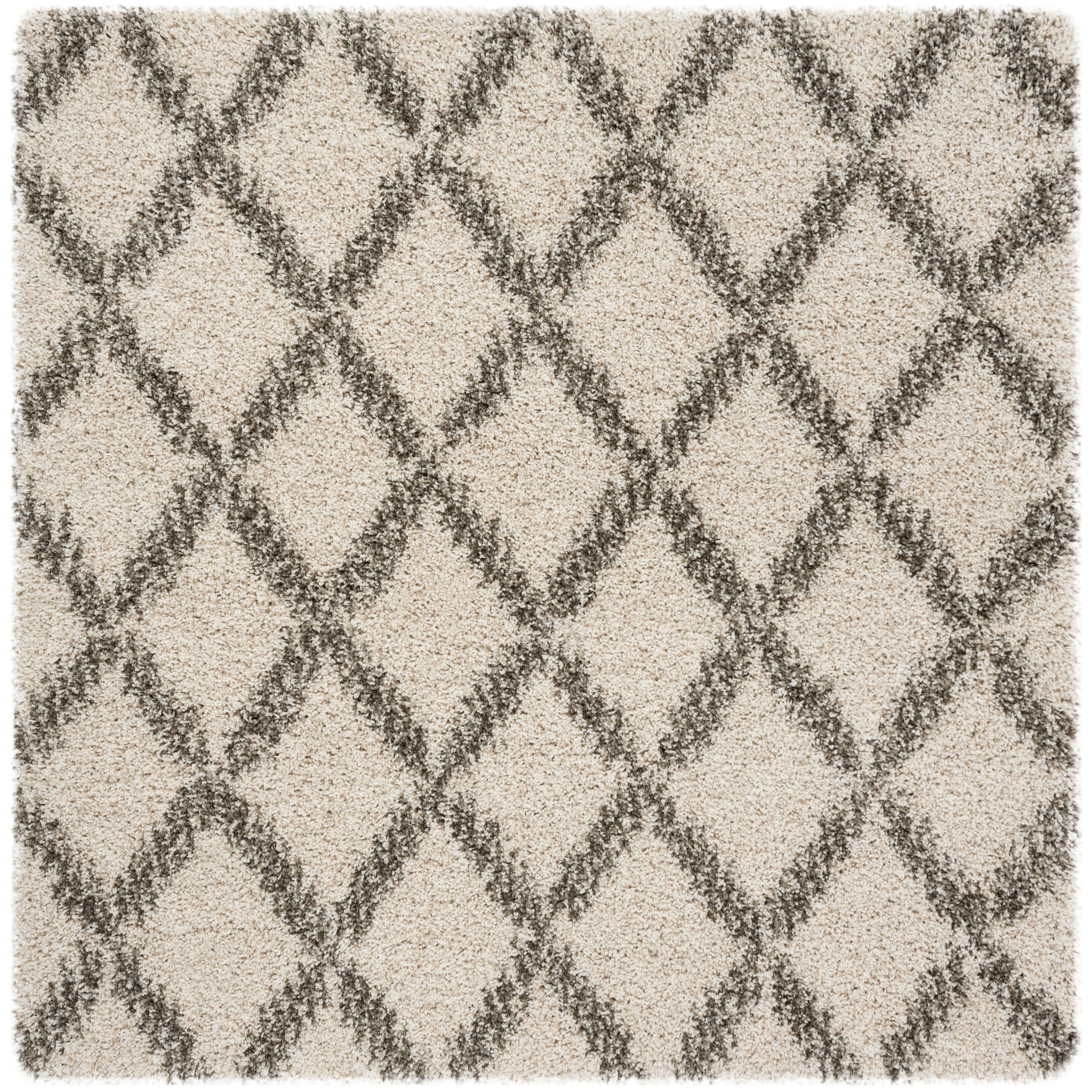 SAFAVIEH Hudson Franklin Geometric Diamonds Shag Area Rug, Grey/Ivory, 7' x 7' Square