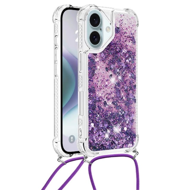 Funda FOXDOCK para iPhone 16 con Cuerda Ajustable, Brillo Líquido, Protección Antigolpes y Lente – Ideal para Regalo