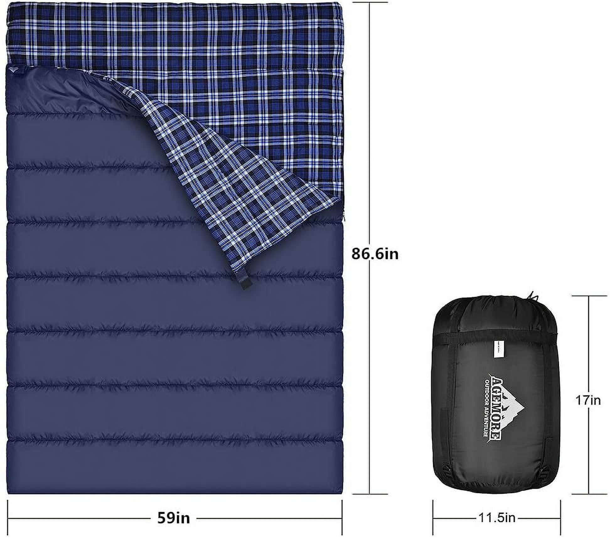 Cotton Flannel Double Sleeping Bag for Camping, Backpacking, Or Hiking. Queen Size 2 Person Waterproof Sleeping Bag for Adults Or Teens. Truck, Tent, Or Sleeping Pad, Lightweight（Pillows NOT Include） - image 2 of 4