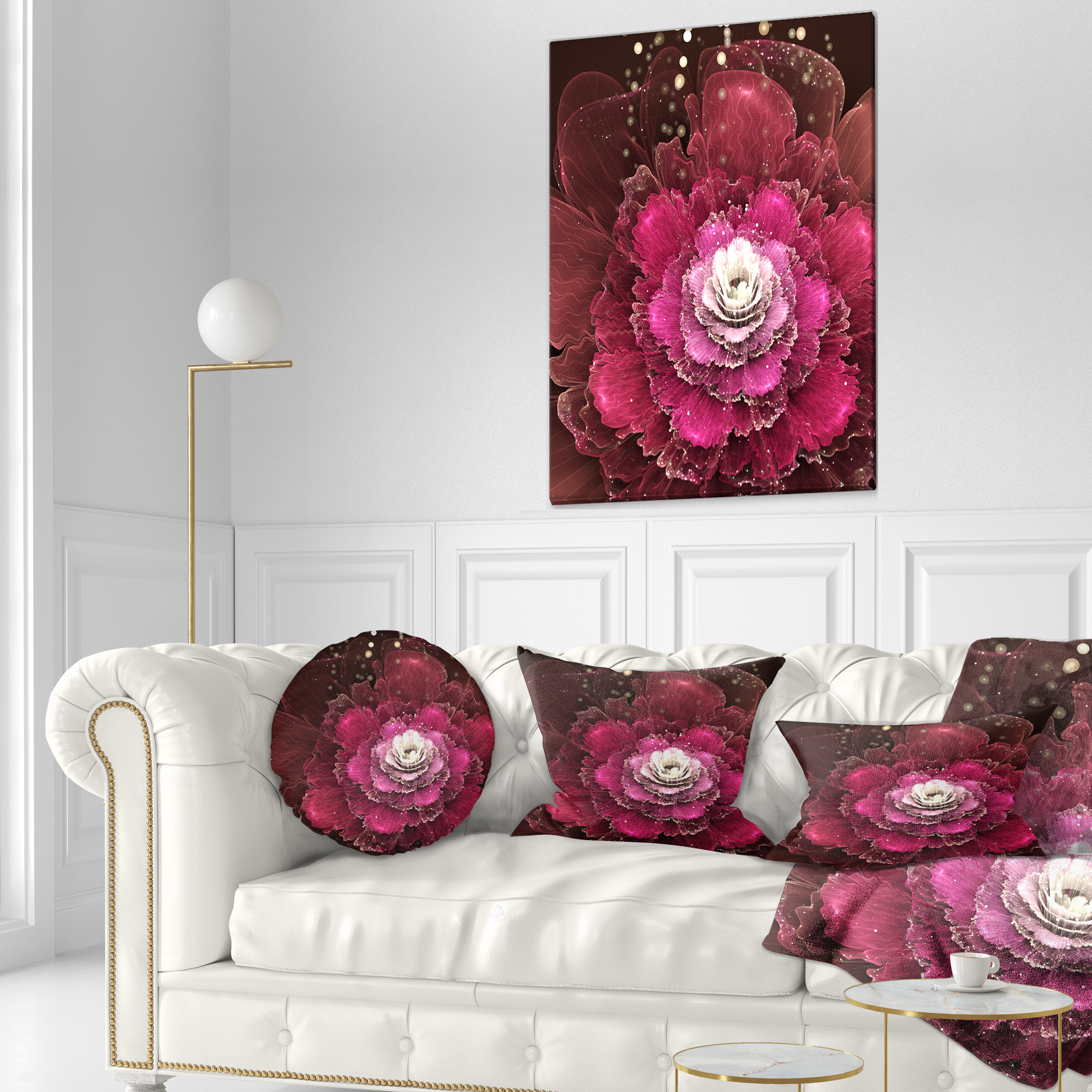 Designart Fractal Red Rose Flower - Floral Throw Pillow - 12x20