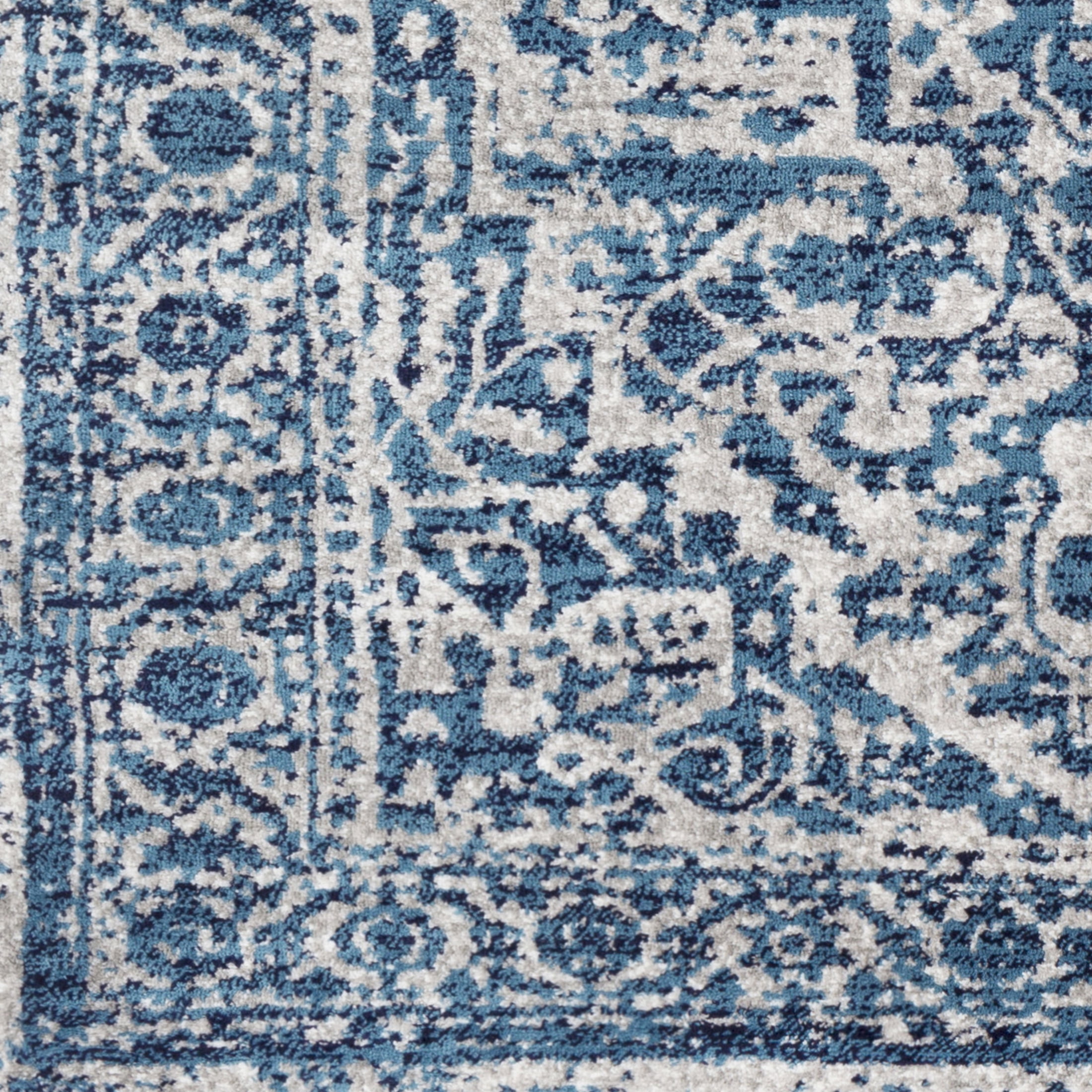 Livabliss Area Rugs for Living Room, 7ft Round Monte Carlo Traditional Blue Square Rug, Bedroom Dining Room Home Decor Stain Resistant Carpet (6'7" x 6'7")