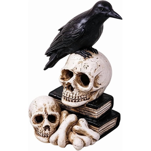 Vintage Crow Skull Resin Figurine - Spooky Halloween Desk Ornament | Creepy Indoor Halloween Home Decor, Halloween Party Decorations & Unique Gifts, Gothic Tabletop Bookshelf Statue