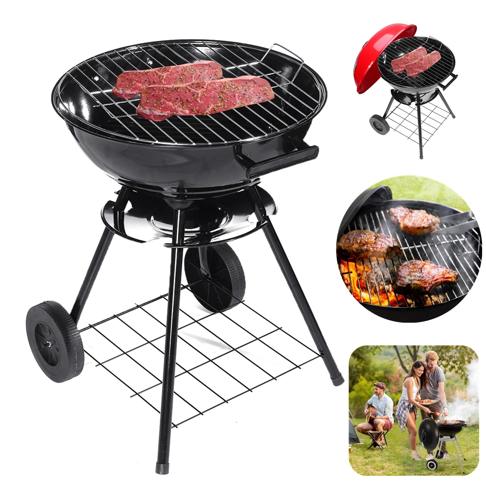 17x28inch Portable Kettle Charcoal Grill Bbq Outdoor Backyard Cooking With Wheels Black Walmart Com Walmart Com