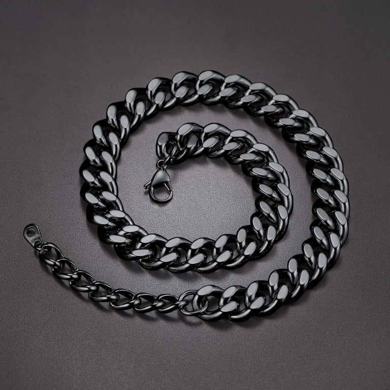 ChainsProMax 12mm Thick Stainless Steel Black Chain, Good Link 14