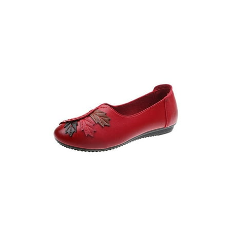 

Lacyhop Women Flat Shoes Comfort Flats Slip On Loafers Dance Fashion Casual Shoe Retro Non-slip Red 7.5