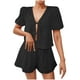 thumbnail image 1 of Camisas de Color Sólido para Mujeres Verano Manga Corta Cuello en V Cuello Delantero Corbata Camisa Pantalones Cortos Conjunto, 1 of 7