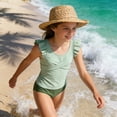 thumbnail image 3 of Girls Swimsuit 2 Piece Bathing Suit Criss Cross Ruched Tankini Sets High Waisted Girls' Swimwear/Green, 3 of 3