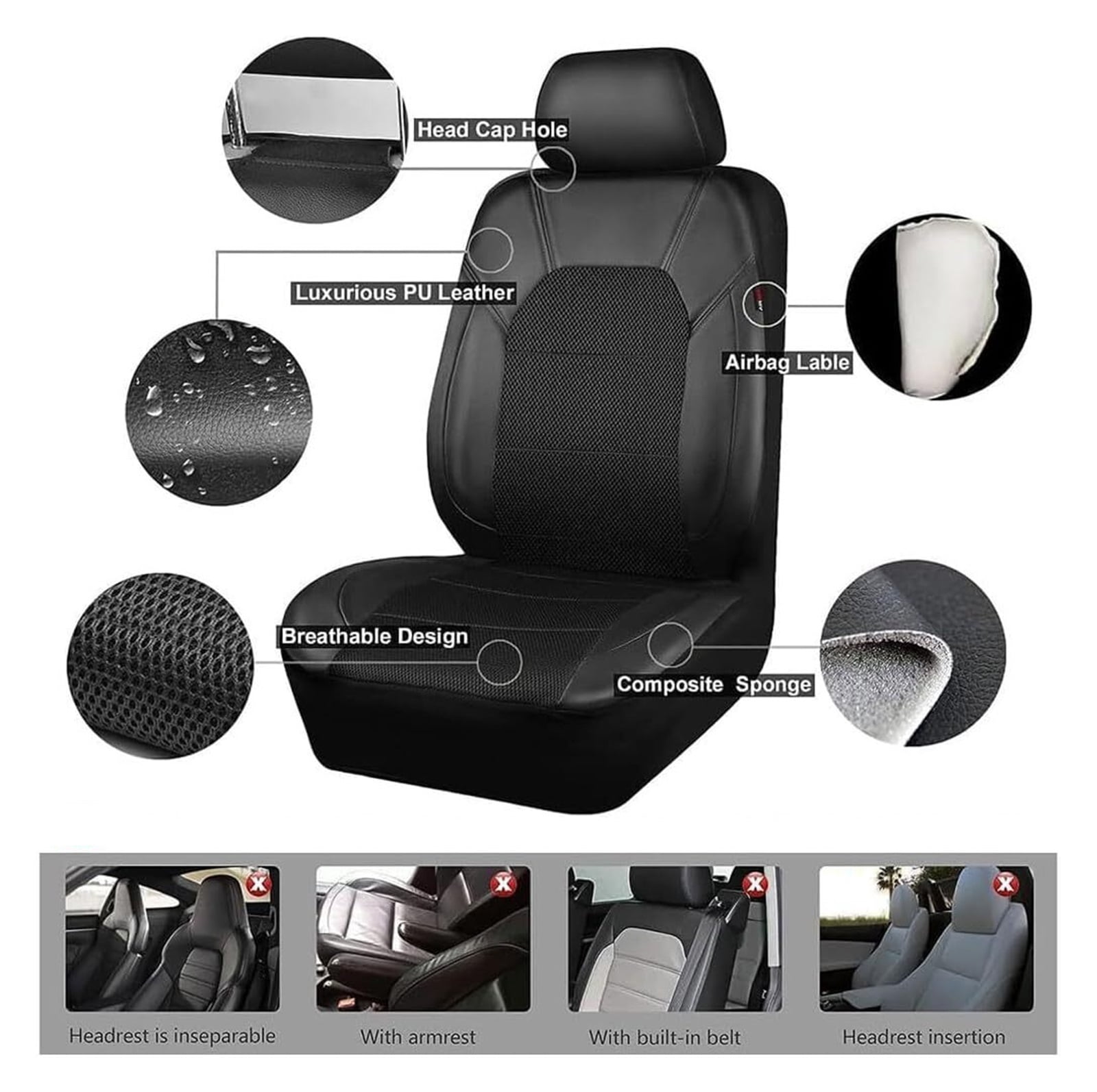 SHDNCYQ Car Seat Cover for Subaru Forester IV 2012 2013 2014 2015 2016 2017 2018, Leather Waterproof Breathable Seat Covers Full Set Seat Protector Car Seat Accessories,(Black)