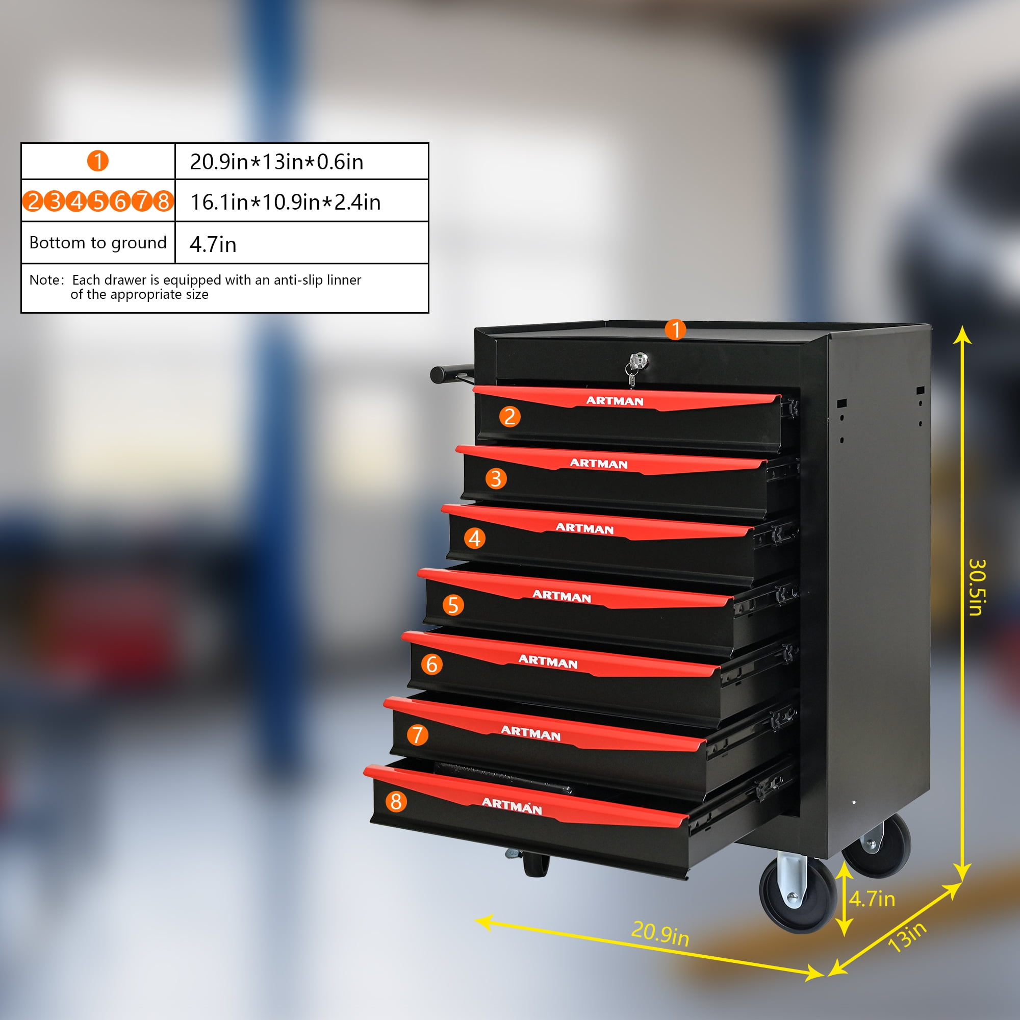 Seizeen Rolling Tool Chest on Wheels, Metal Tool Cart W/7 Drawers Small Storage Box, Storage Toolbox Organizer
