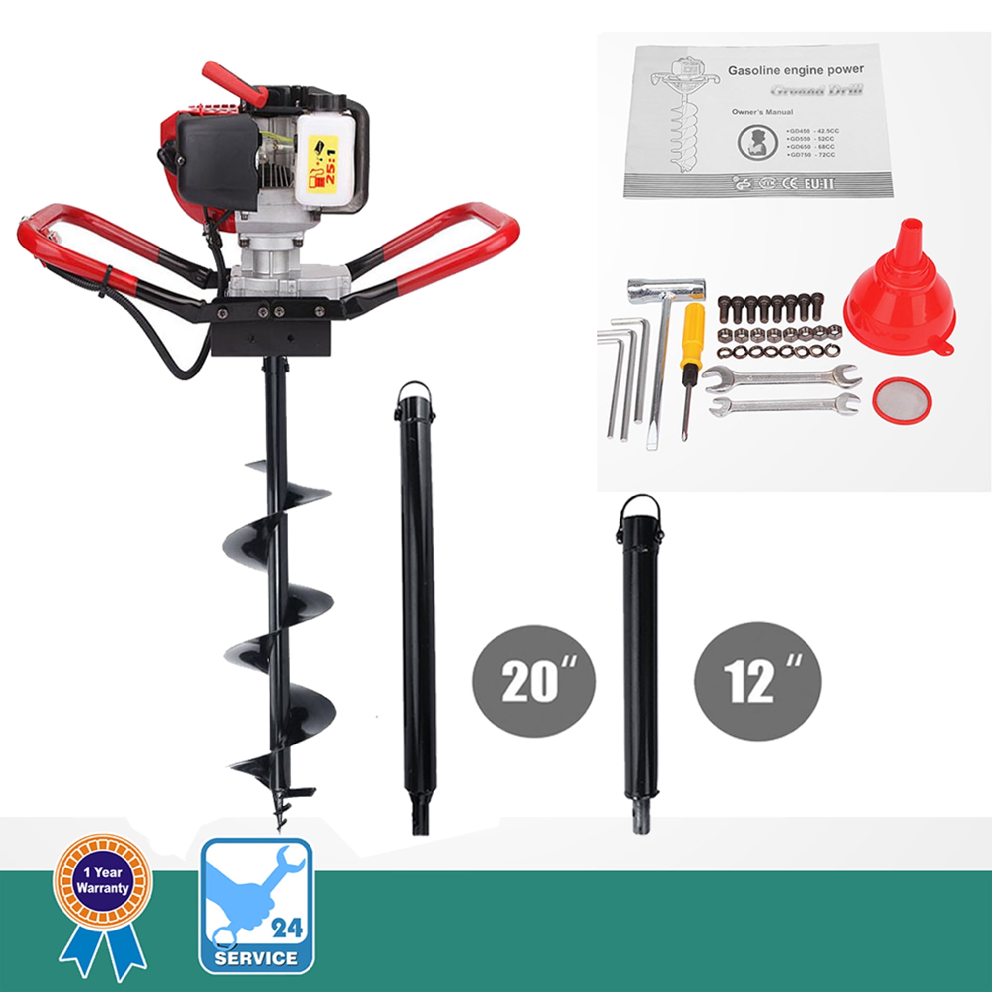 for Gas Powered Post Fence Hole Digger 8+12+20 6 /&10 /& 12 inch Three Earth Auger Drill Bits with Extension Rod Sets