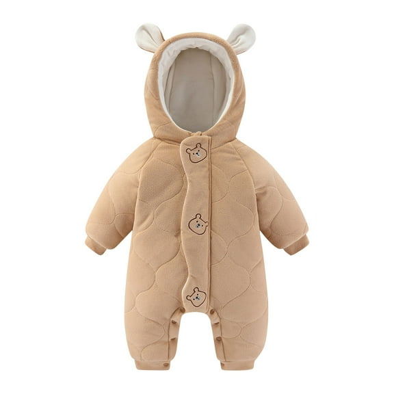 Newborn Fleece Jumpsuit Bear Long Sleeve Warm Zip up Hooded Romper 3-18m Infant Baby Girl Cute Winter Snowsuit, Coffee, 3 Months