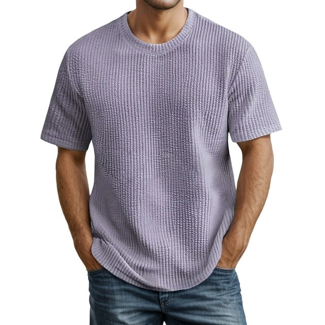 Product Classification Men T Shirts Product Title Ribbed Knit Short Sleeve Crew Neck Tee for Casual Daily Wear and Relaxation Comfortable Everyday Top