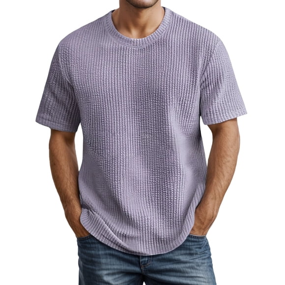T Shirts for Men Short Sleeve Crewneck Shirt Basic Purple Shirts Mens Clothing