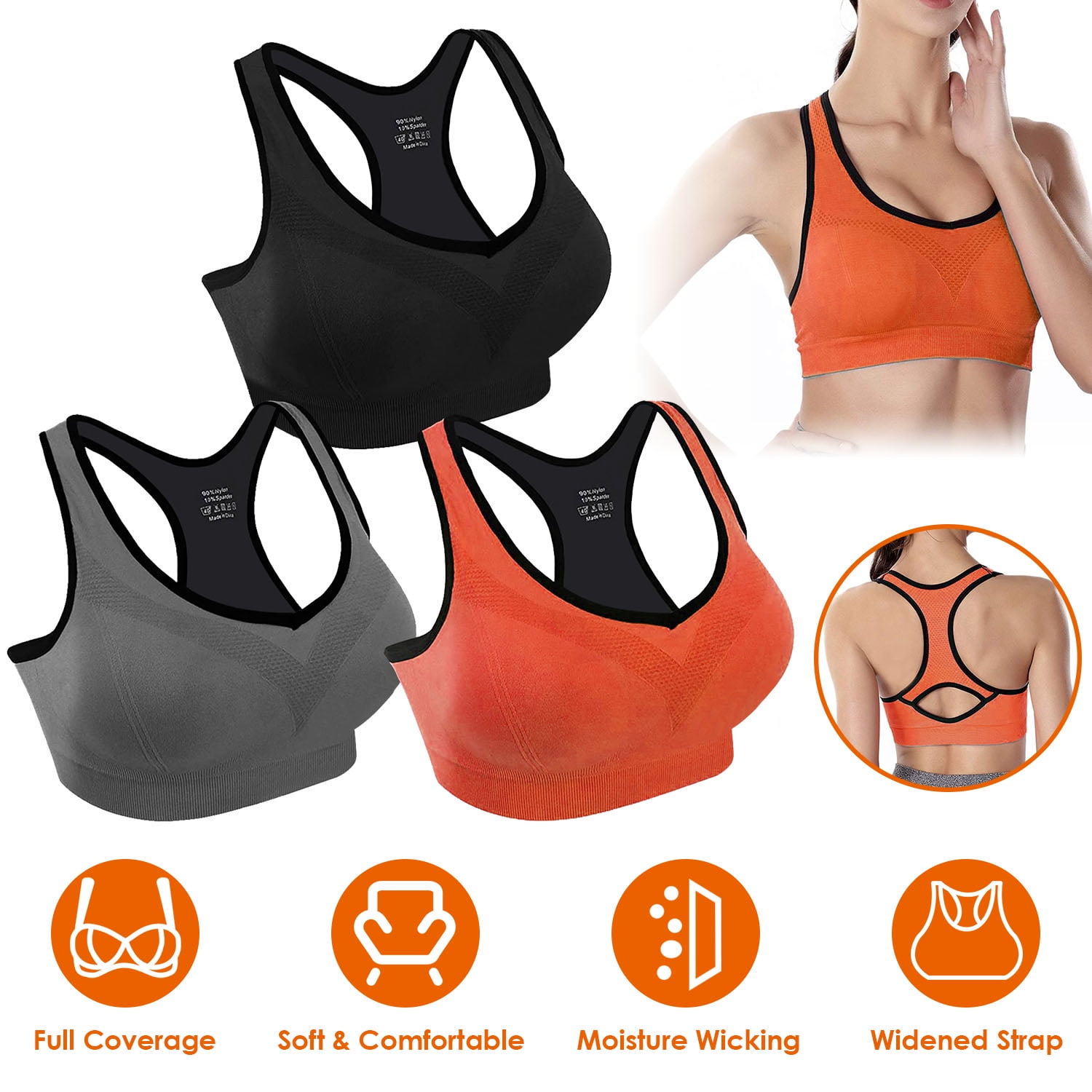 Strappy Sports Bra, NPolar Women Cross Back Sport Bras with Removable Pads  for Gym Yoga Workout Running,3-Pack,S 