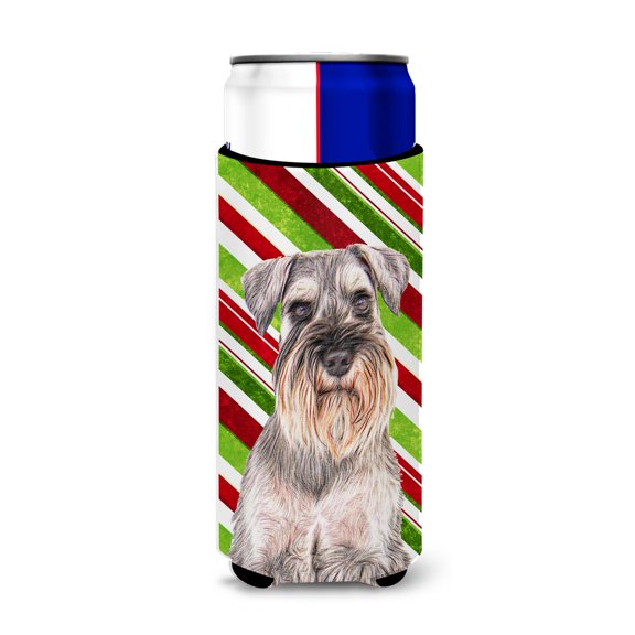 Candy Cane Holiday Christmas Schnauzer Ultra Hugger for slim cans