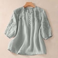 thumbnail image 2 of Dazajoo Cotton Linen Peasant Top for Women Casual 3/4 Sleeve V Neck Embroidered Shirts Casual Lightweight Summer Blouses,Gray,M, 2 of 9