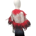 thumbnail image 2 of Lace Mesh Feather Cape Shawl, Red Gothic Shoulder Wrap, 192x46cm, 2 of 7
