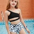 thumbnail image 2 of Fesfesfes Children Girls Swimwear Two-piece Swimsuit Printed One Shoulder Beach Swimwear Skinny Ripped Split Bikini Sets, 2 of 9