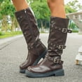 thumbnail image 2 of Dakaela Knee High Boots Women Square Toe Pull on Riding Boot Buckles Wide Calf Platform Winter Dress Shoes, 2 of 7