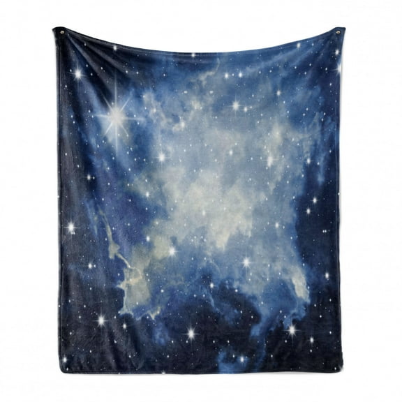 Constellation Soft Flannel Fleece Throw Blanket, Blue Galaxies in Night Sky Celestial Image Stars Fog, Cozy Plush for Indoor and Outdoor Use, 50" x 60", Pale Blue Dark Blue, by Ambesonne