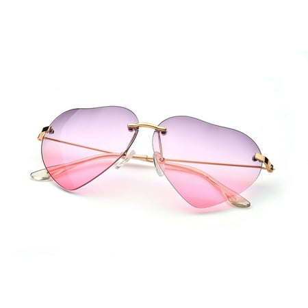 Heart Shape Fade Effect Color Rimless Style Sunglasses
