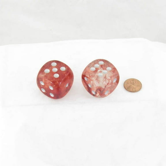 Red Nebula Luminary Dice with Silver Pips D6 30mm (1.18in) Pack of 2 Wondertrail