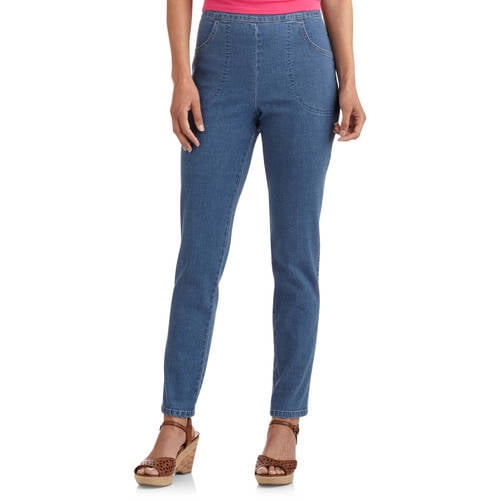 Women's Flat Front Back Elastic Stretch Denim Pants - Walmart.com