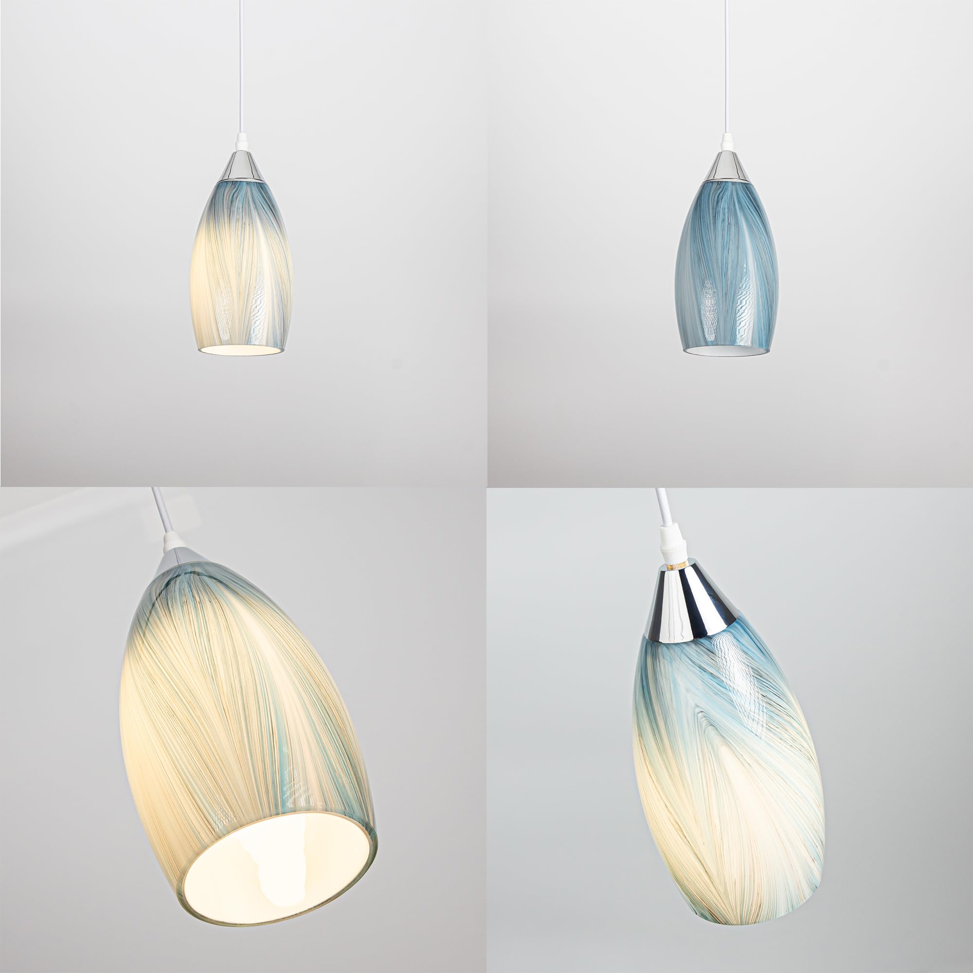 Kiven Plug in Pendant Light, Farmhouse Hanging Light Fixture with Art Glass Lampshade, E26 Socket Dimmable Pendant Lights for Bedroom Hallway Kitchen TB3232-G