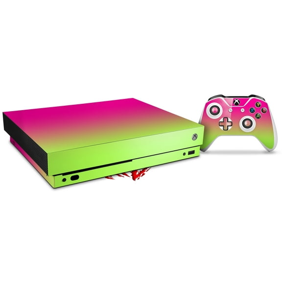 Skin Wrap for XBOX One X Console and Controller Smooth Fades Neon Green Hot Pink