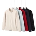 thumbnail image 4 of Autumn Casual Solid Color Knitted Zipper Stand Collar Sweatshirt for Men, 380G Composite Cotton, Loose-fitting Cardigan Jacket, 4 of 4