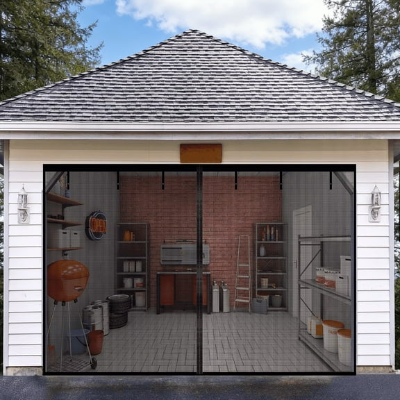 Garage Door Screen, 16x7 Ft Magnetic Closure Heavy Duty Weighted Bottom Garage Screen Doors for 2 Car Garage, Fiberglass Mesh Anti Annoying Animal Out