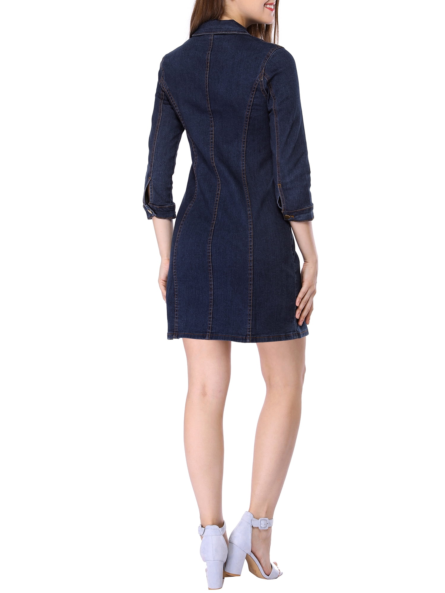 DARING DIVA 3/4 Sleeve Button Down Denim Shirt Dress M Blue