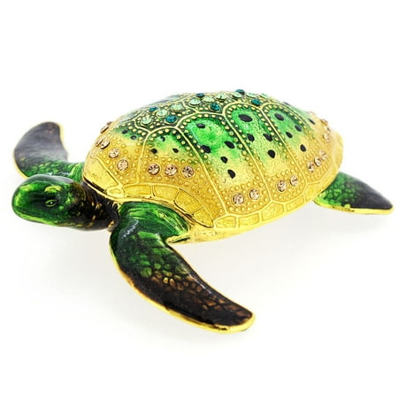 Swarovski Emerald Green Cufflinks - Emerald Green Sea Turtle Swarovski Crystal Jewelry Trinket Box