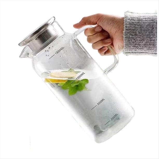 Jarra con Tapa y , Jarra de Vidrio para Agua Caliente/Fría, Jarra Grande para Té Helado, Café, Jugo y Bebidas Caseras.