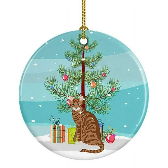 Toyger Cat Merry Christmas Ceramic Ornament 2.8 in x 2.8 in