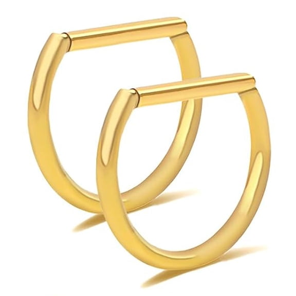 2PCS 14G Titanium Steel Nipple Rings D Shaped Nipple Body Piercing Jewelry, Golden Plated Hinged Segment Clicker Septum Cartilage Ring 12 mm