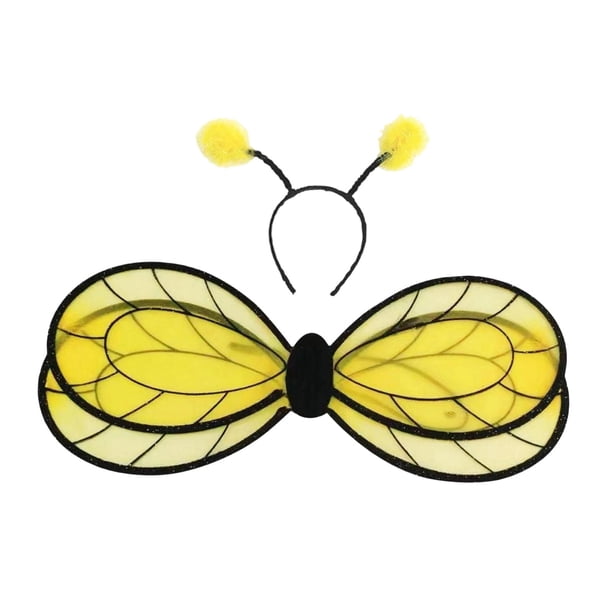 Conjunto de accesorios de cosplay de Halloween con alas de abeja y tirantes elásticos para disfraz de niños. amarillo