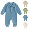 thumbnail image 4 of Odeerbi Infant Boys Lapel Collar Romper Jumpsuit Baby Clothes New Fashion Baby Onesie Lapel Casual Long Sleeve Long Climbing Bodysuit Blue, 4 of 4
