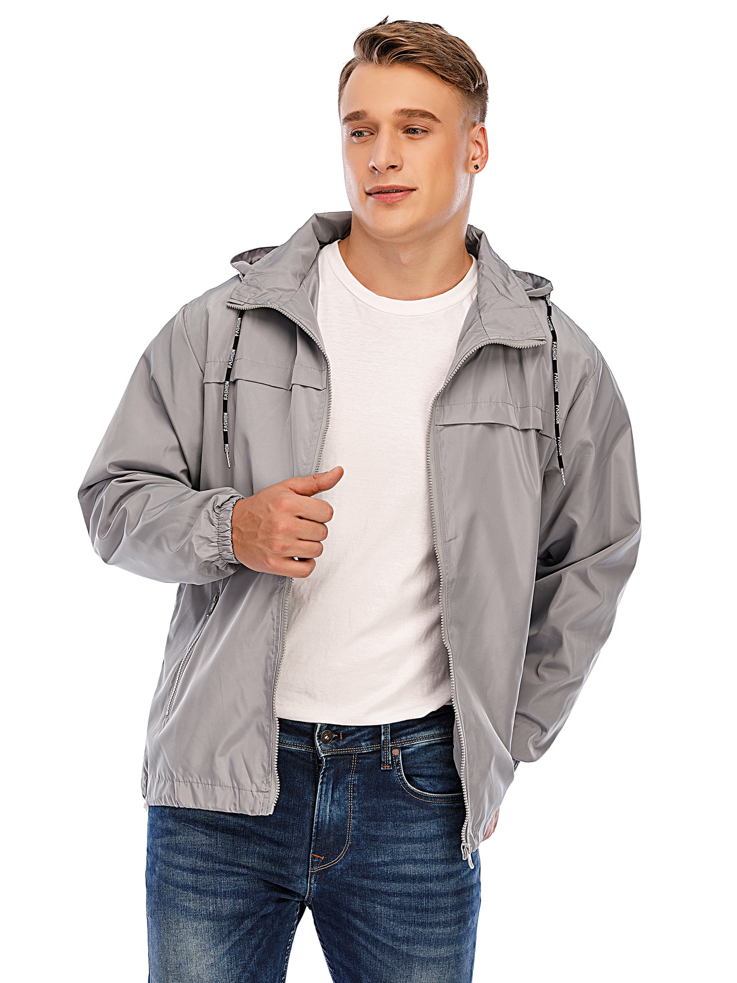 DODOING Men’s Windbreaker Jacket Hooded Raincoat Windbreaker