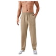 thumbnail image 4 of Men's Relaxed Fit Drawstring Pants with Patch Pockets and Elastic Waistband for Casual Wear - Small, Beige, 4 of 6