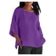 thumbnail image 2 of ICHUANYI ClearanceWomen's Summer Fashion Cropped Sleeves Round Neck Cotton Line Loose Shirt Blouse(Dark Purple, XXL) ICHUANYI WER20232080501436, 2 of 6