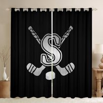 Homewish Kids Teens Ice Hockey Curtains Pack of 2 (42x84 Each) for Boys Girls, Black Gray Monogrammed Curtains Blackout, Sports Theme Bedroom Curtains, Luxury