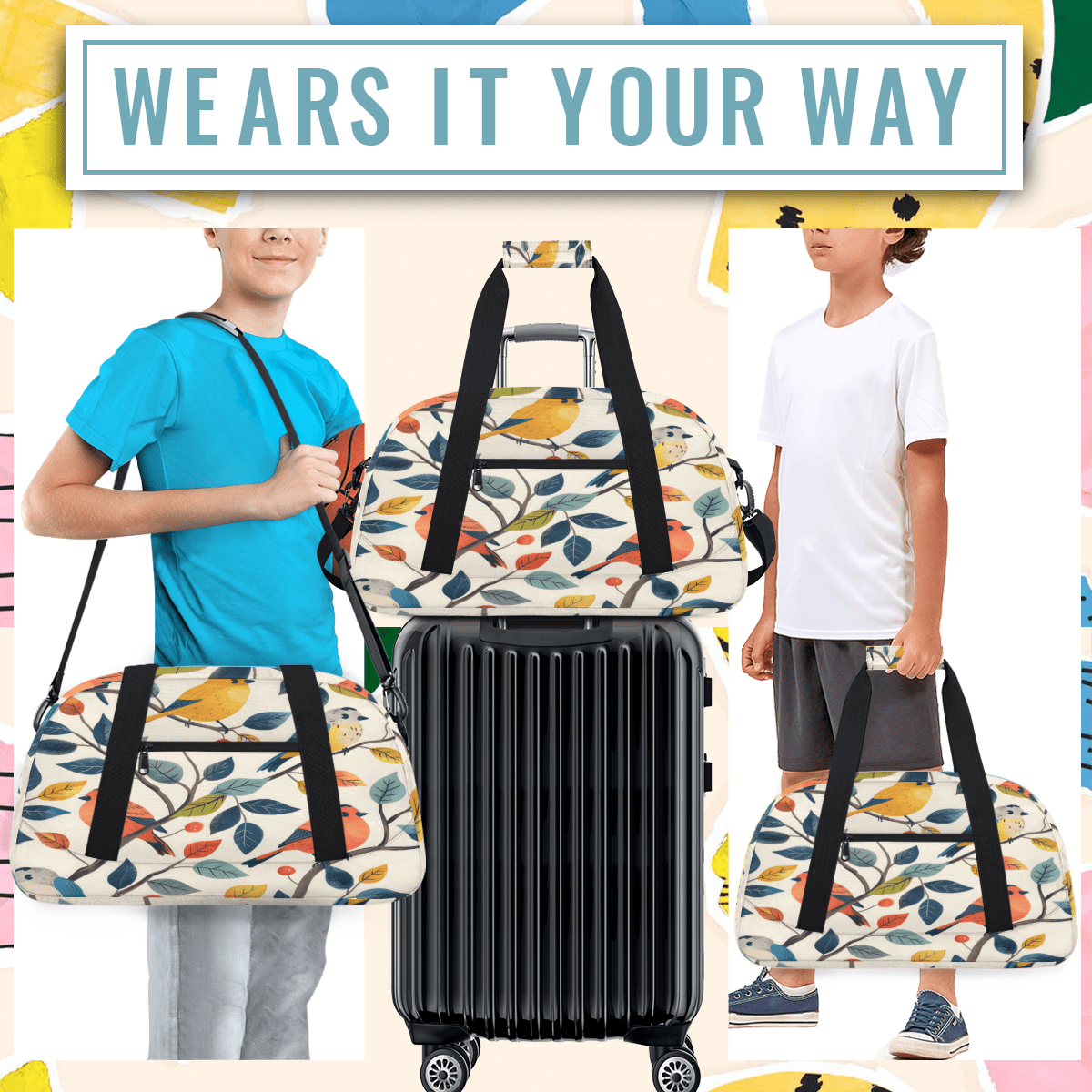 Herdesigns Sports Duffle Bags Travel Duffle Bag Gym Bag Colorful Birds Weekender Travel Bag Waterproof Overnight Bag Carry On Travel Tote Bag Dance Bags